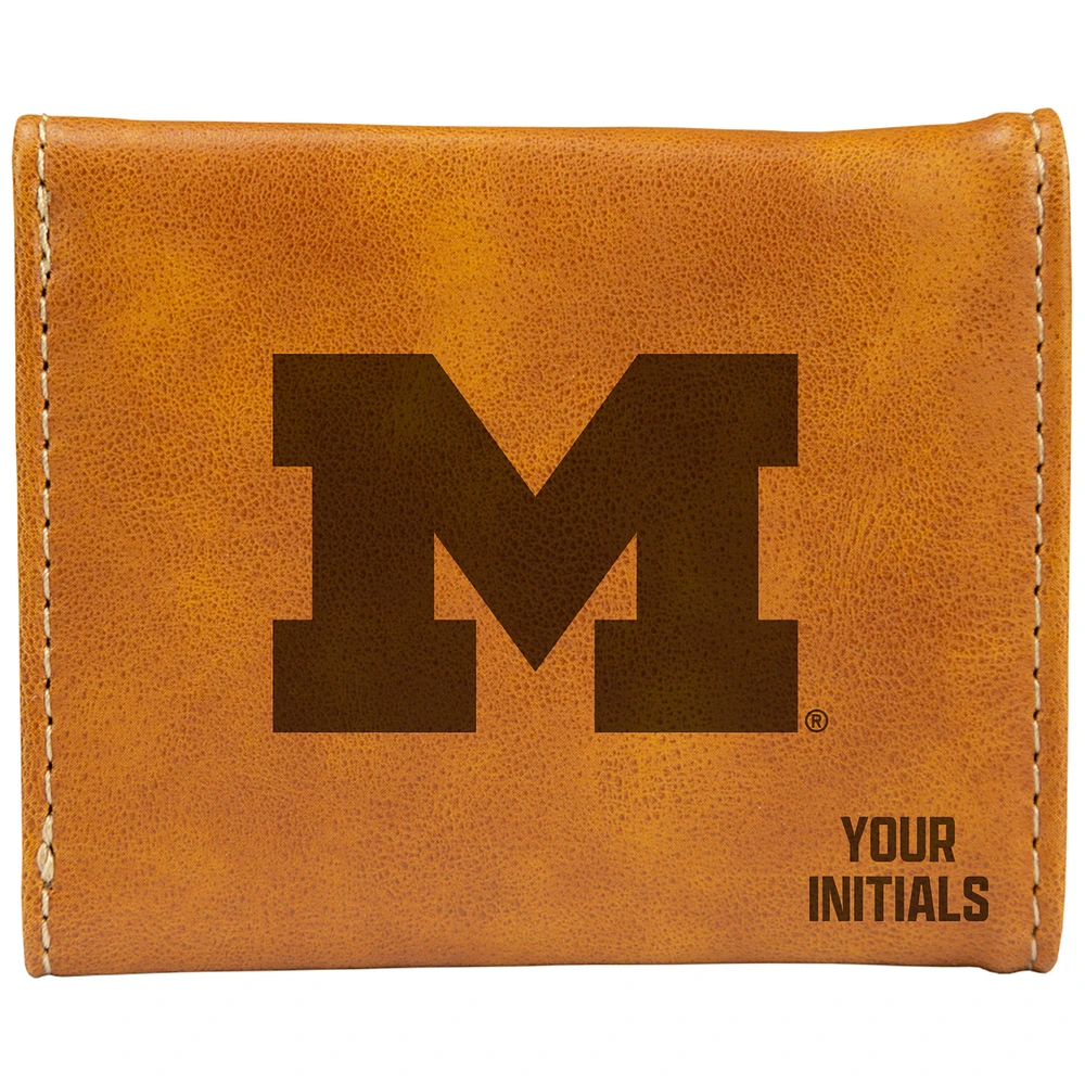 Brown Michigan Wolverines Personalized Trifold Wallet