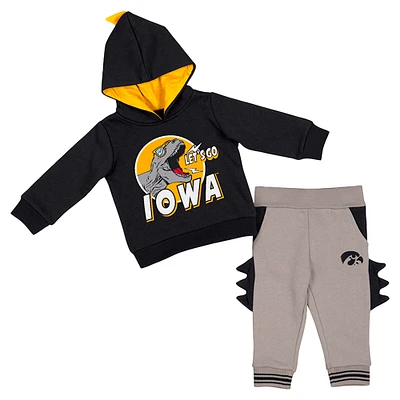 Infant Colosseum Black/Gray Iowa Hawkeyes Dino Pullover Hoodie and Pants Set