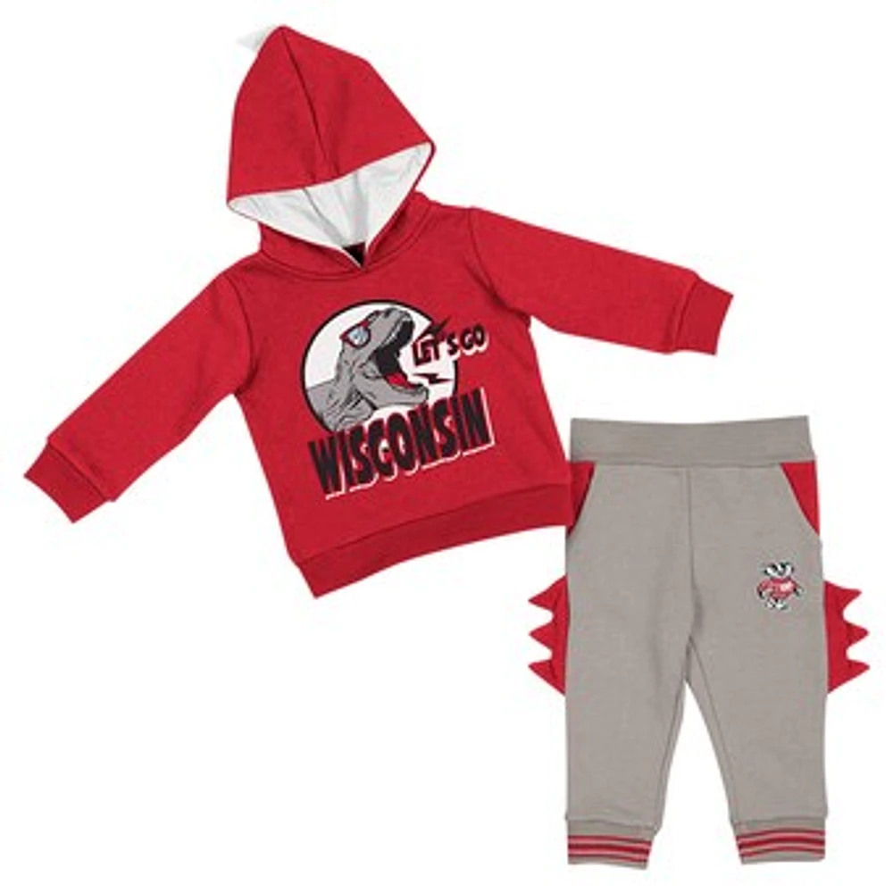 Infant Colosseum Red/Gray Wisconsin Badgers Dino Pullover Hoodie and Pants Set