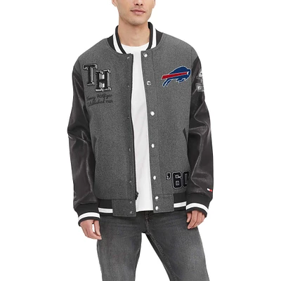 Men's Tommy Hilfiger Heather Gray/Black Buffalo Bills Gunner Full-Zip Varsity Jacket