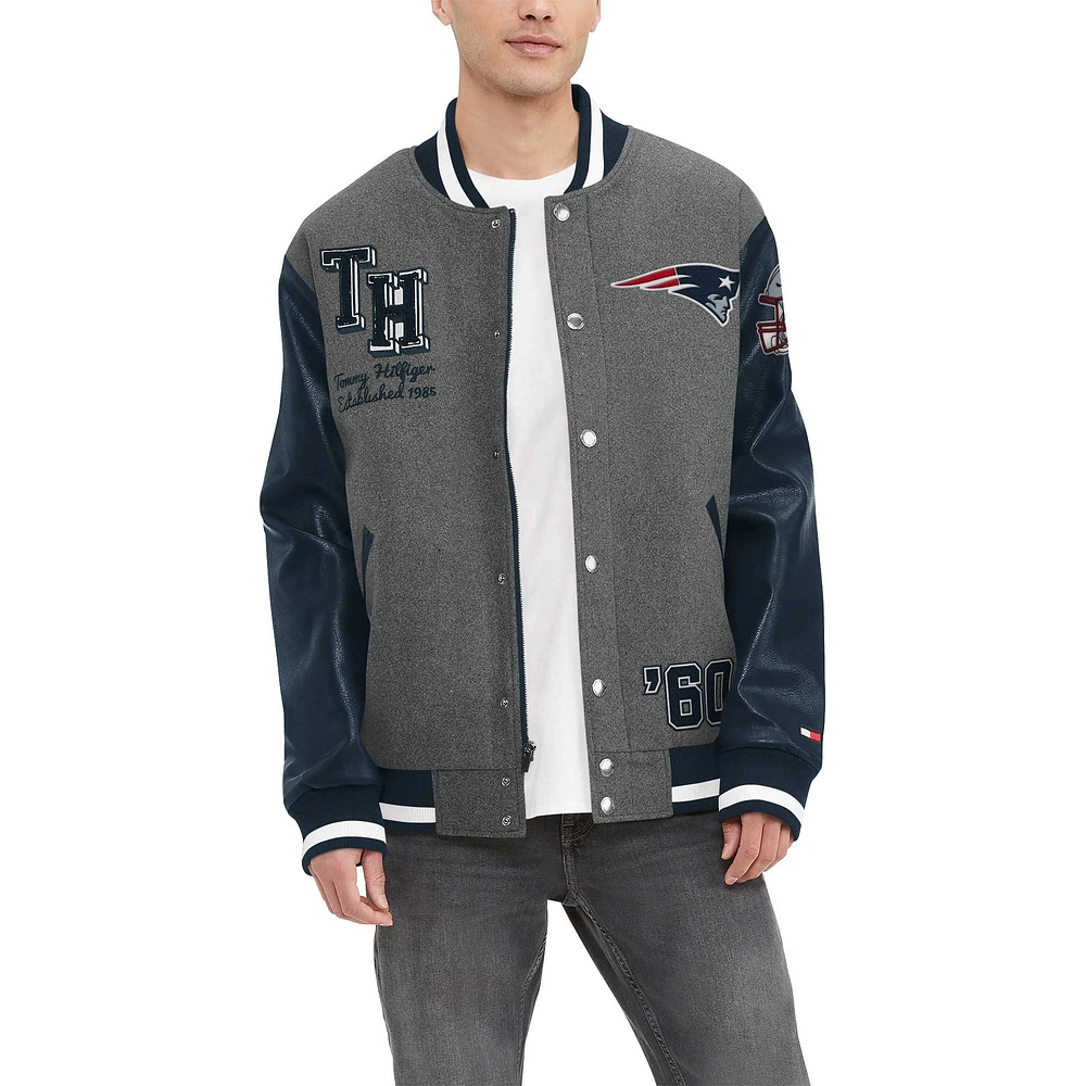 Men's Tommy Hilfiger Heather Gray/Navy New England Patriots Gunner Full-Zip Varsity Jacket