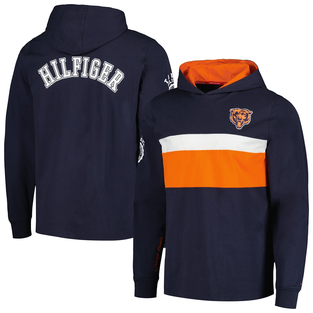 Men's Tommy Hilfiger Navy Chicago Bears Morgan Long Sleeve Hoodie T-Shirt