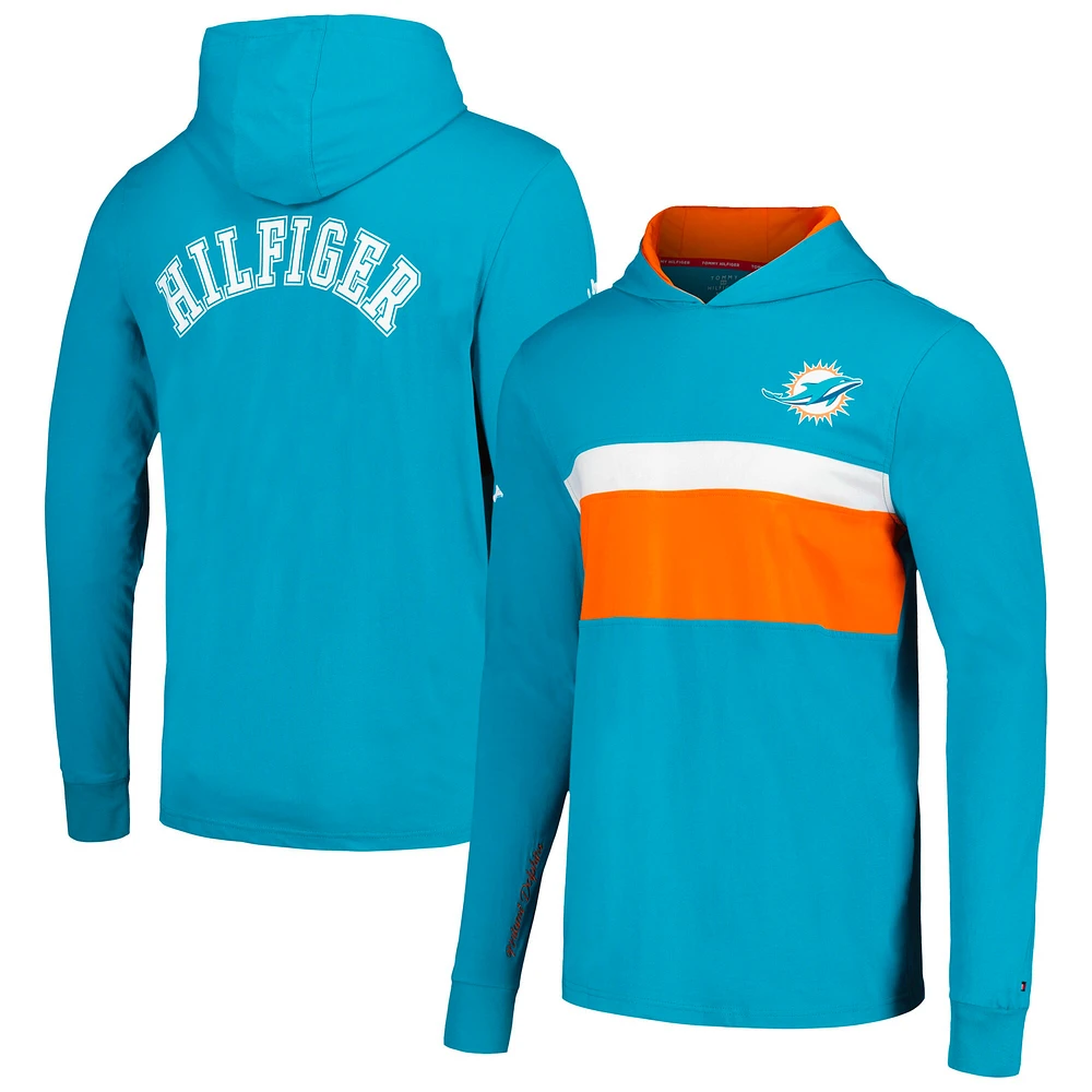 Men's Tommy Hilfiger Aqua Miami Dolphins Morgan Long Sleeve Hoodie T-Shirt