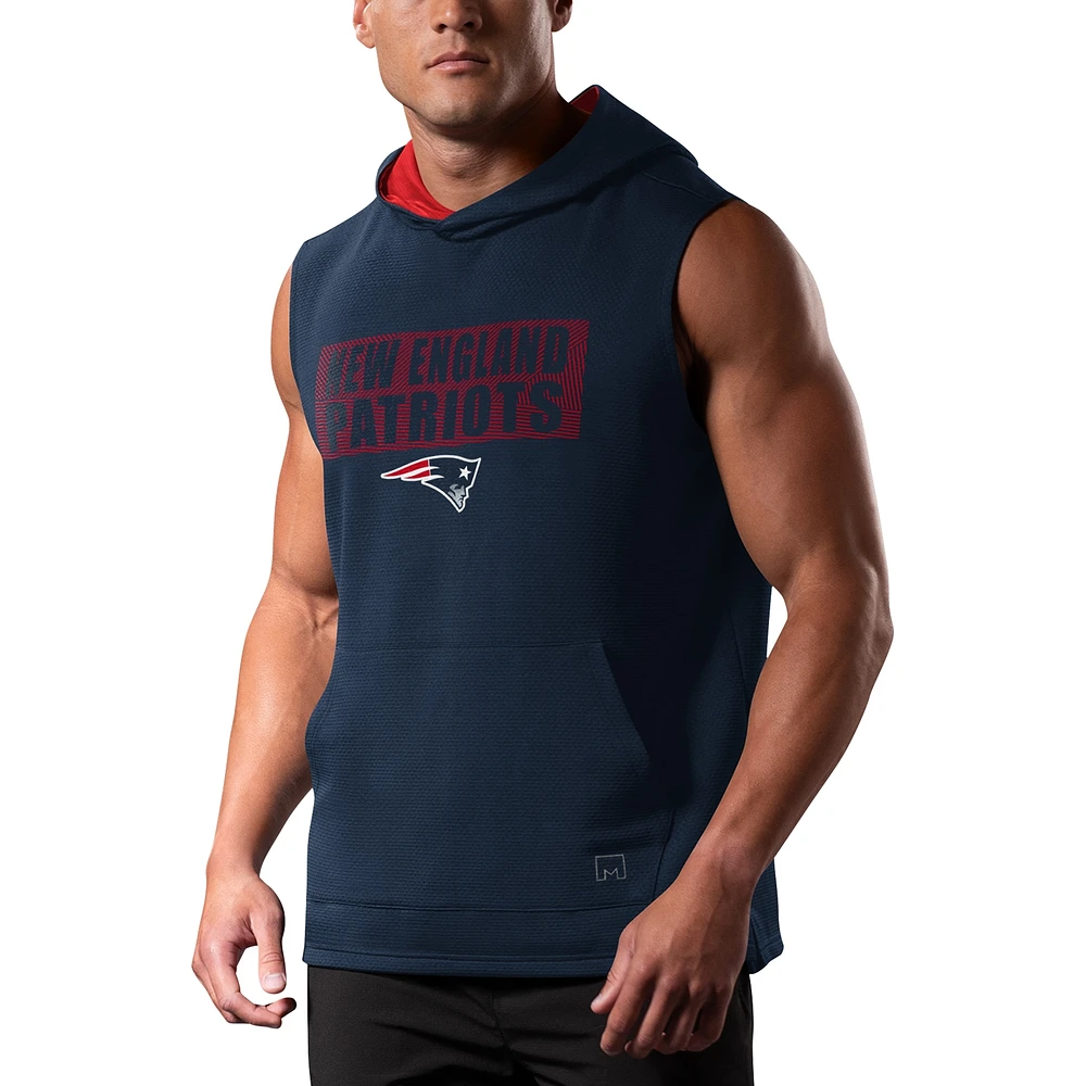 Men's MSX by Michael Strahan Navy New England Patriots Marathon Sleeveless Pullover Hoodie