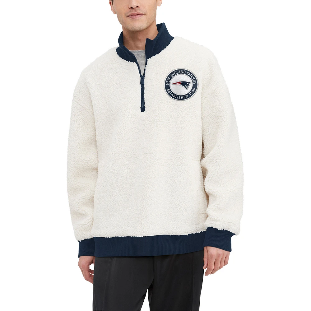 Men's Tommy Hilfiger Cream New England Patriots Jordan Sherpa Quarter-Zip Sweatshirt