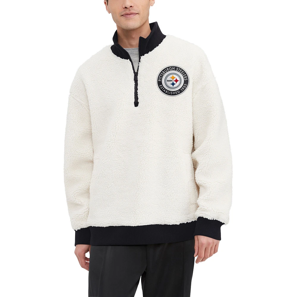 Men's Tommy Hilfiger Cream Pittsburgh Steelers Jordan Sherpa Quarter-Zip Sweatshirt