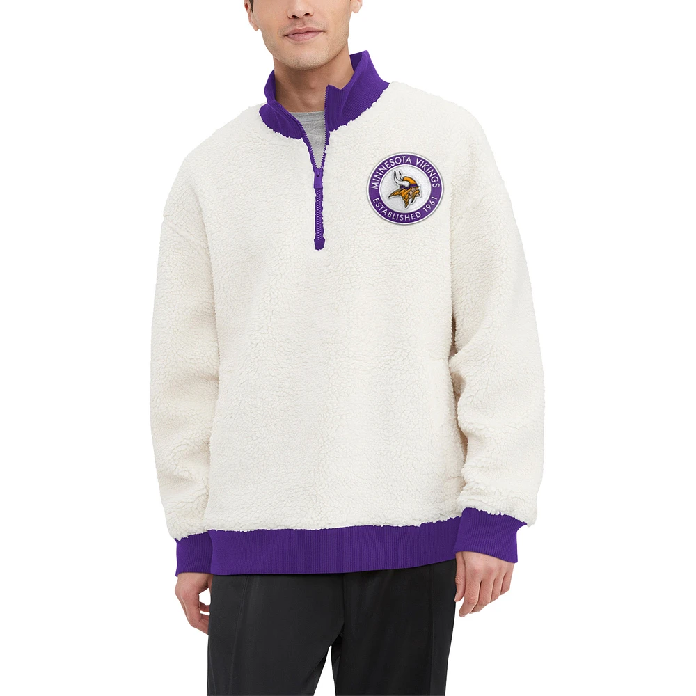 Men's Tommy Hilfiger Cream Minnesota Vikings Jordan Sherpa Quarter-Zip Sweatshirt