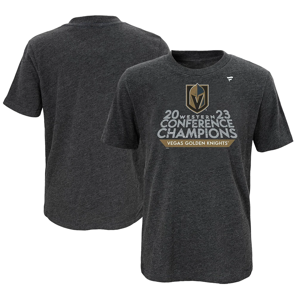Youth Fanatics Heather Charcoal Vegas Golden Knights 2023 Western Conference Champions Locker Room T-Shirt