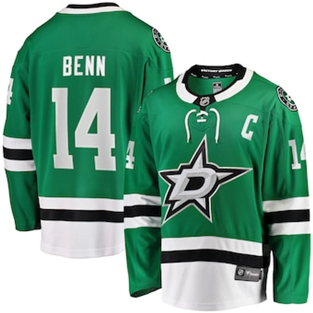 Men's Fanatics Jamie Benn Kelly Green Dallas Stars Captain Patch Home Breakaway Jersey
