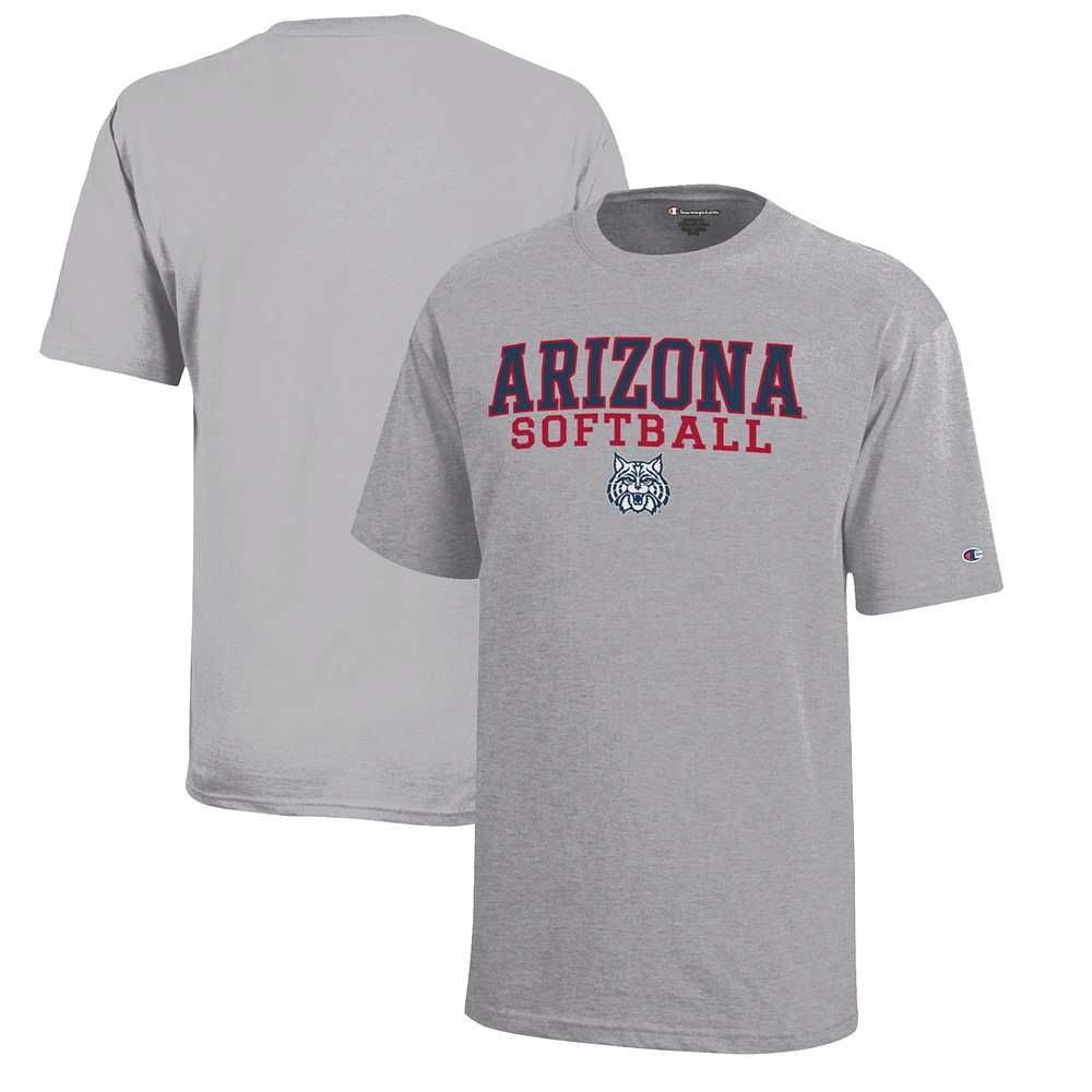 Youth Champion Gray Arizona Wildcats Stacked Logo Softball T-Shirt