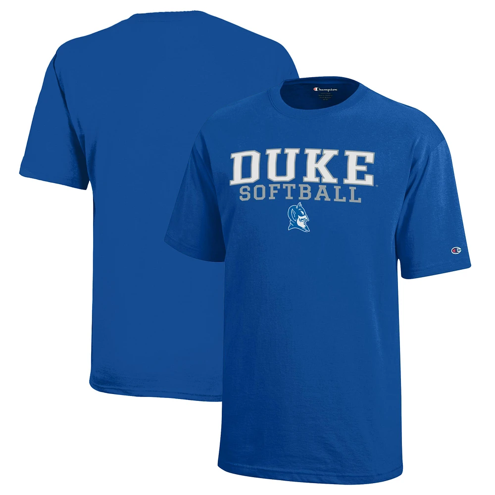 Youth Champion Royal Duke Blue Devils Stacked Logo Softball T-Shirt