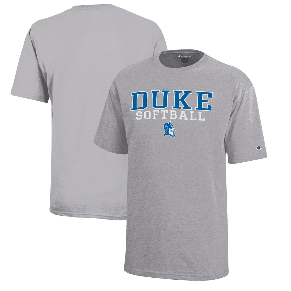 Youth Champion Gray Duke Blue Devils Stacked Logo Softball T-Shirt