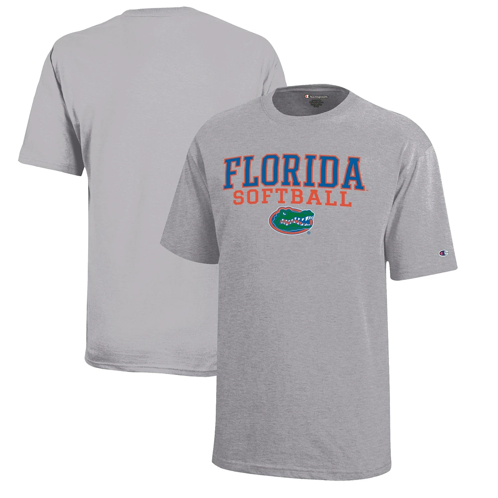 Youth Champion Gray Florida Gators Stacked Logo Softball T-Shirt