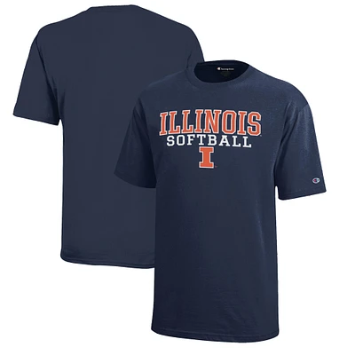 Youth Champion Navy Illinois Fighting Illini Stacked Logo Softball T-Shirt