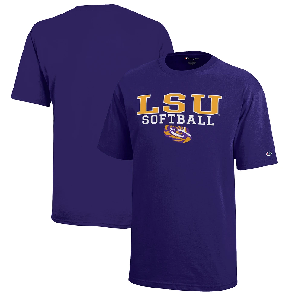 Youth Champion Purple LSU Tigers Stacked Logo Softball T-Shirt