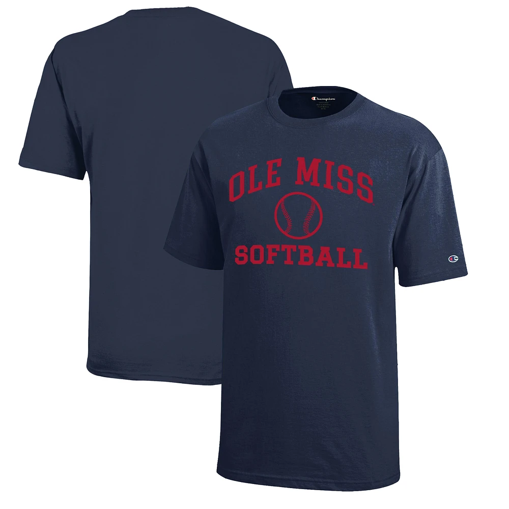 Youth Champion Navy Ole Miss Rebels Icon Logo Softball T-Shirt