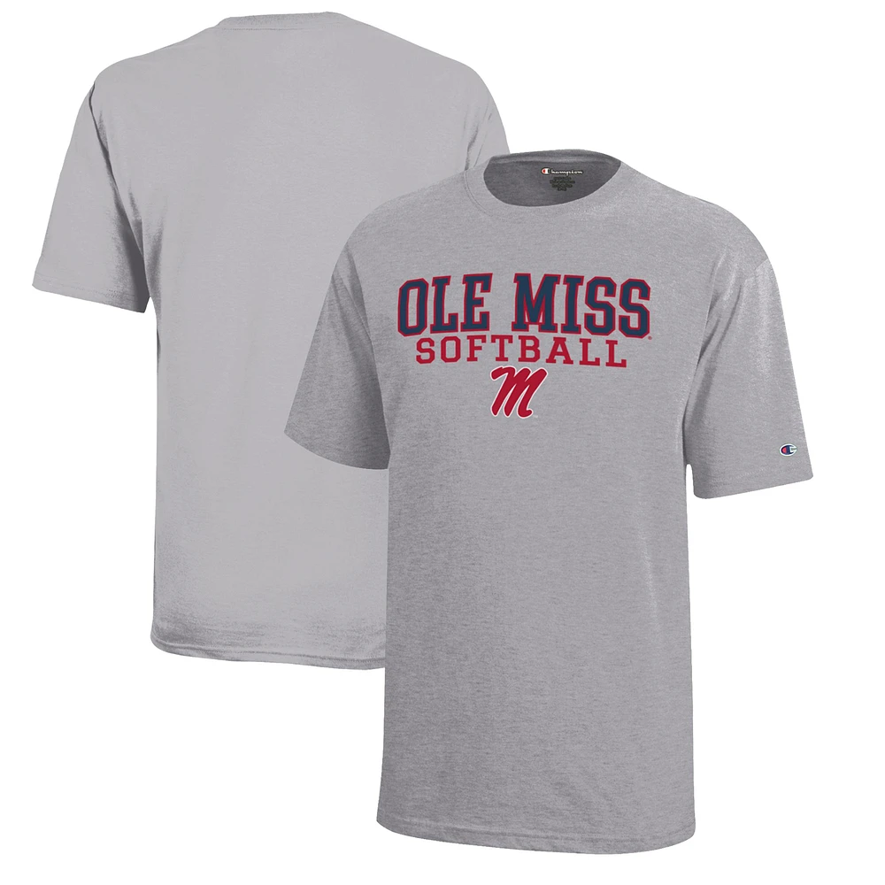 Youth Champion Gray Ole Miss Rebels Stacked Logo Softball T-Shirt