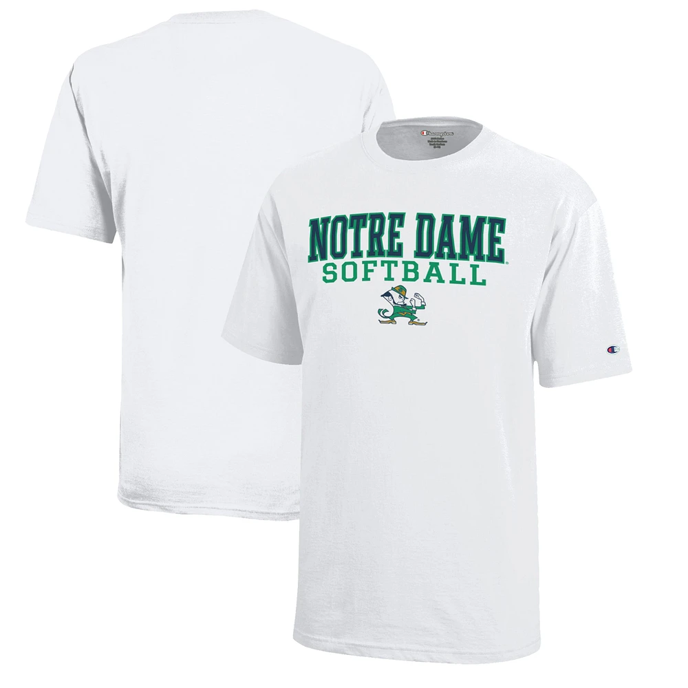 Youth Champion White Notre Dame Fighting Irish Stacked Logo Softball T-Shirt