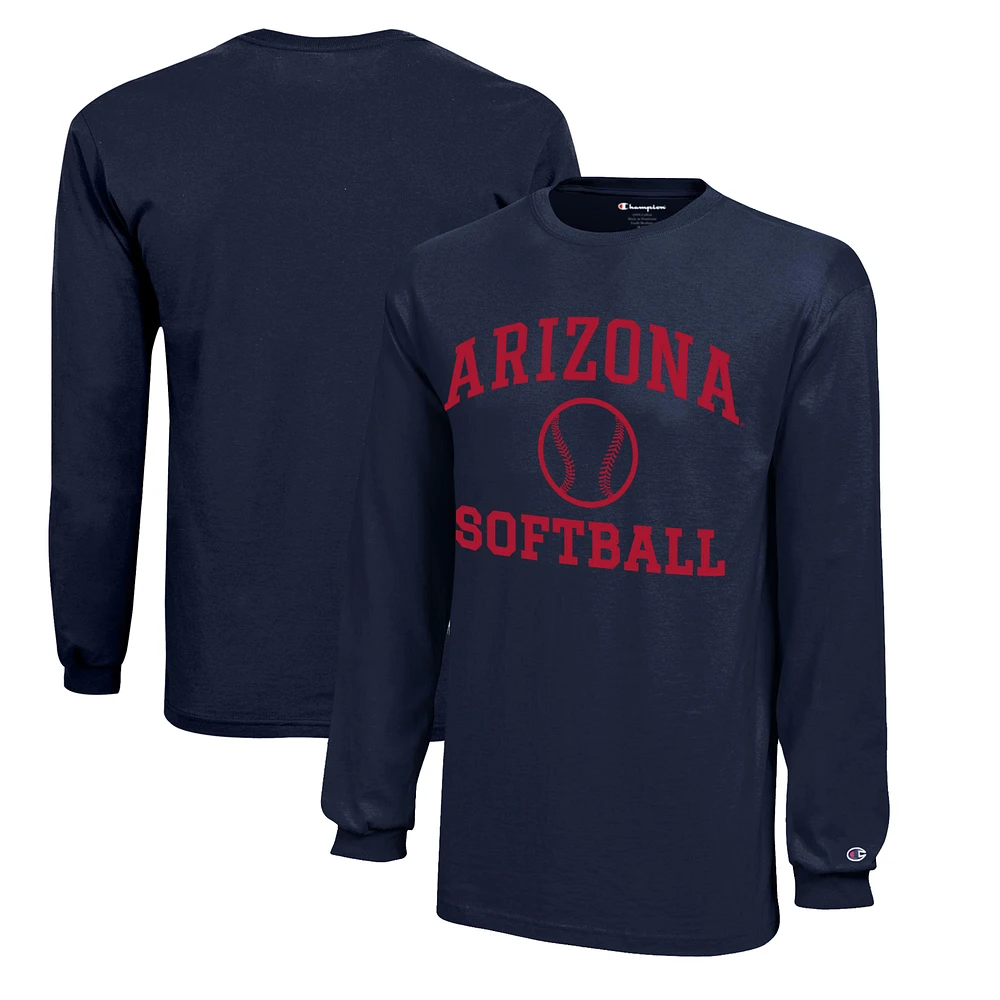 Youth Champion Navy Arizona Wildcats Icon Logo Long Sleeve Softball T-Shirt