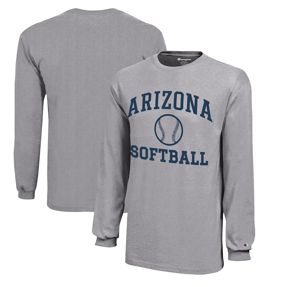 Youth Champion Gray Arizona Wildcats Icon Logo Long Sleeve Softball T-Shirt