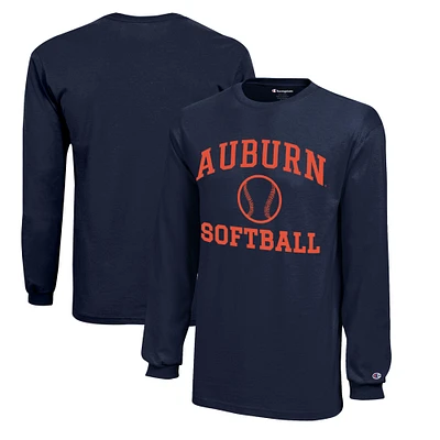 Youth Champion Navy Auburn Tigers Icon Logo Long Sleeve Softball T-Shirt