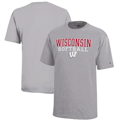 Youth Champion Wisconsin Badgers Stacked Logo Softball T-Shirt