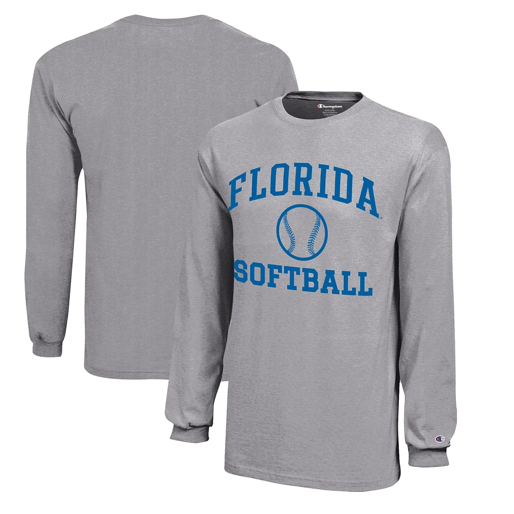 Youth Champion Gray Florida Gators Icon Logo Long Sleeve Softball T-Shirt