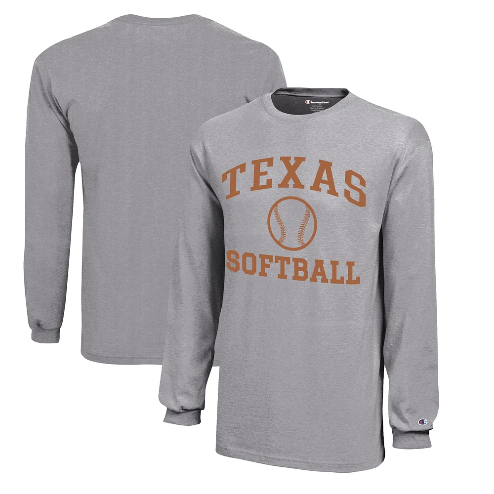Youth Champion Texas Longhorns Icon Logo Long Sleeve Softball T-Shirt
