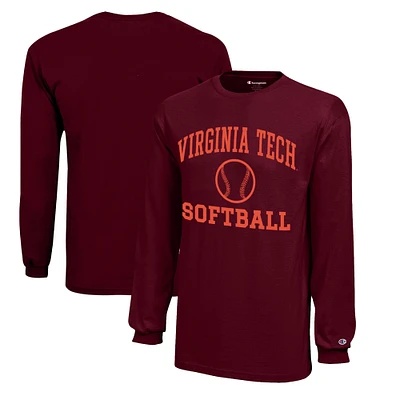 Youth Champion Maroon Virginia Tech Hokies Icon Logo Long Sleeve Softball T-Shirt