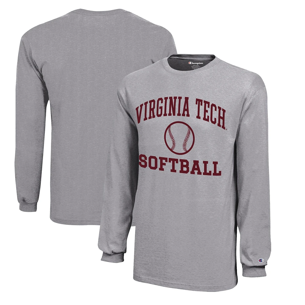 Youth Champion Gray Virginia Tech Hokies Icon Logo Long Sleeve Softball T-Shirt