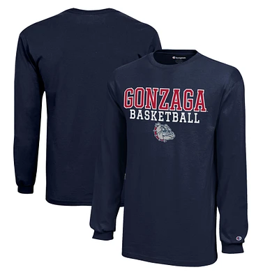Youth Champion  Navy Gonzaga Bulldogs Stacked Logo Long Sleeve Basketball T-Shirt