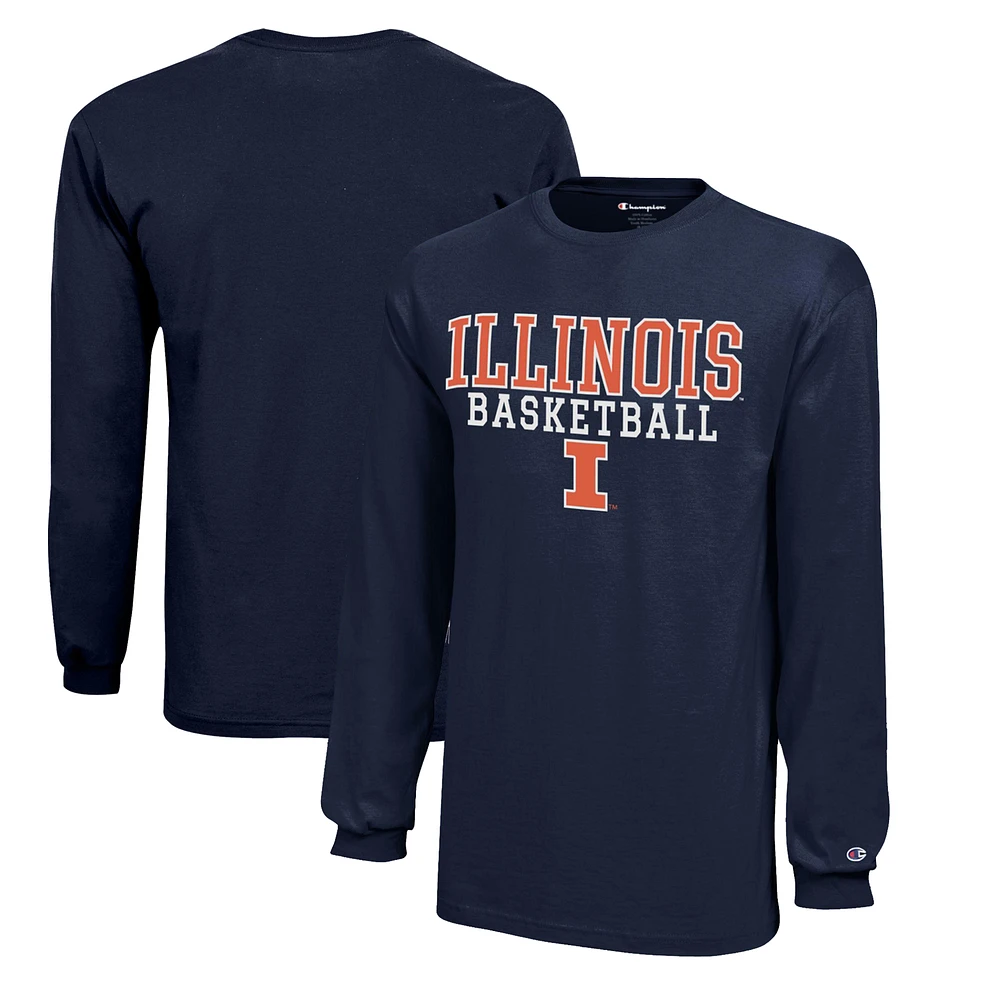 Youth Champion Navy Illinois Fighting Illini Stacked Logo Long Sleeve Basketball T-Shirt