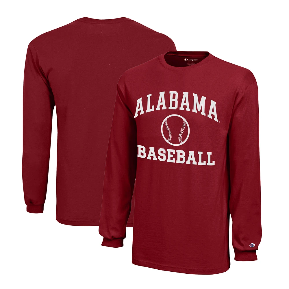 Youth Champion Crimson Alabama Tide Icon Logo Long Sleeve Baseball T-Shirt