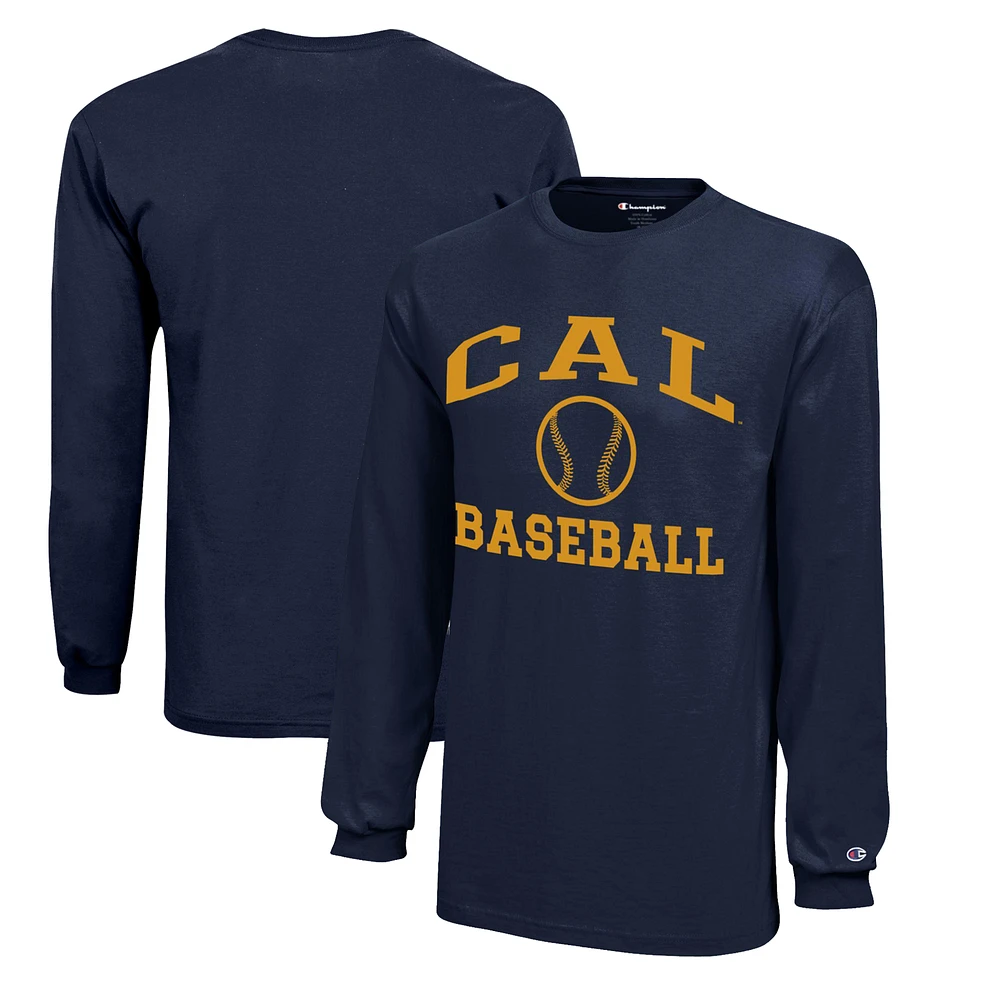 Youth Champion Navy Cal Bears Icon Logo Long Sleeve Baseball T-Shirt