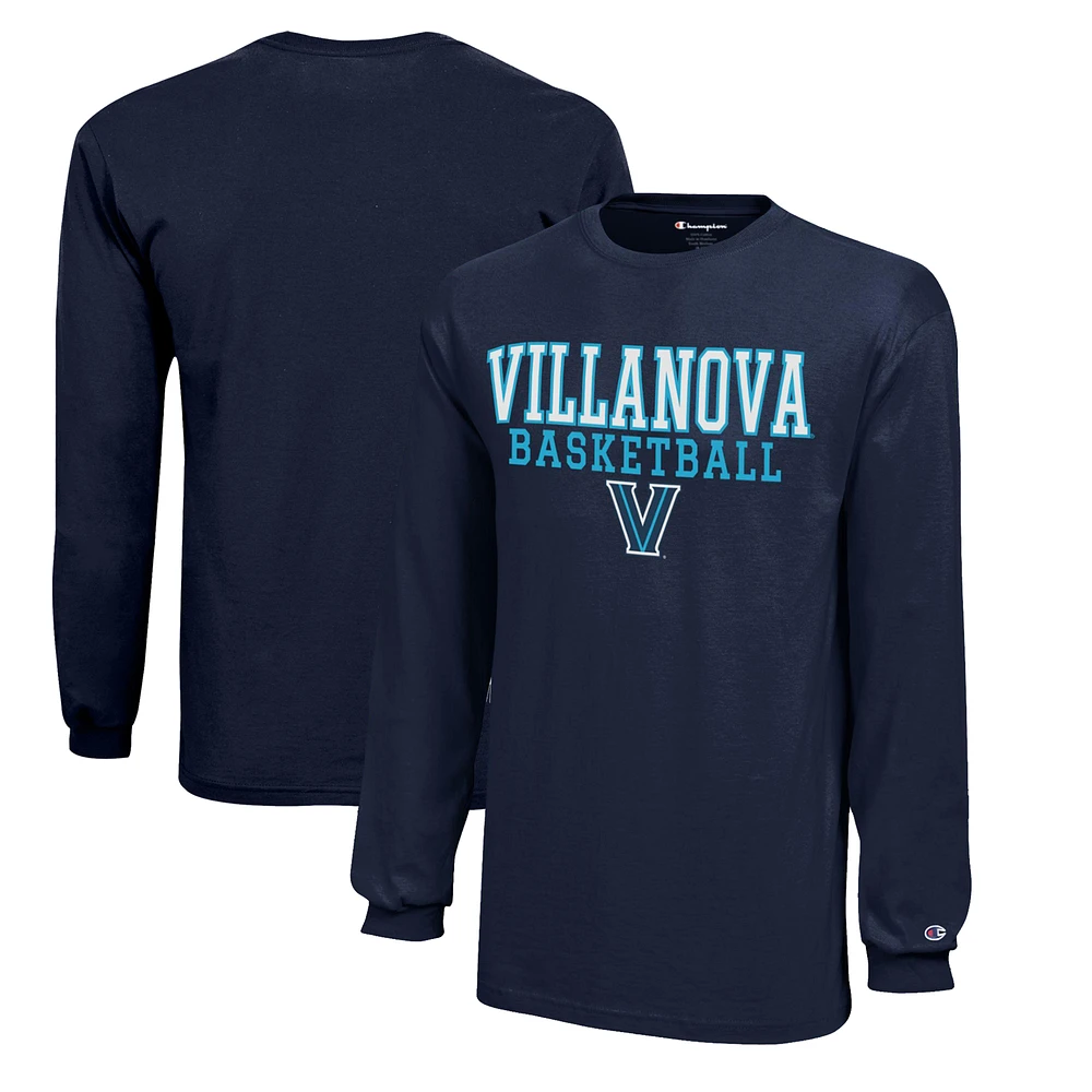 Youth Champion Navy Villanova Wildcats Stacked Logo Long Sleeve Basketball T-Shirt