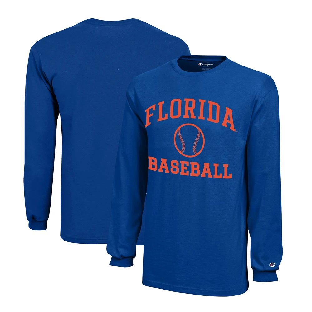 Youth Champion Royal Florida Gators Icon Logo Long Sleeve Baseball T-Shirt
