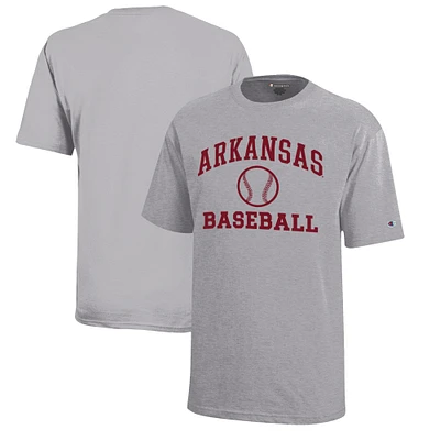 Youth Champion Gray Arkansas Razorbacks Icon Logo Baseball T-Shirt