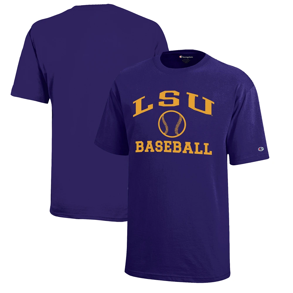 Youth Champion Purple LSU Tigers Icon Logo Baseball T-Shirt
