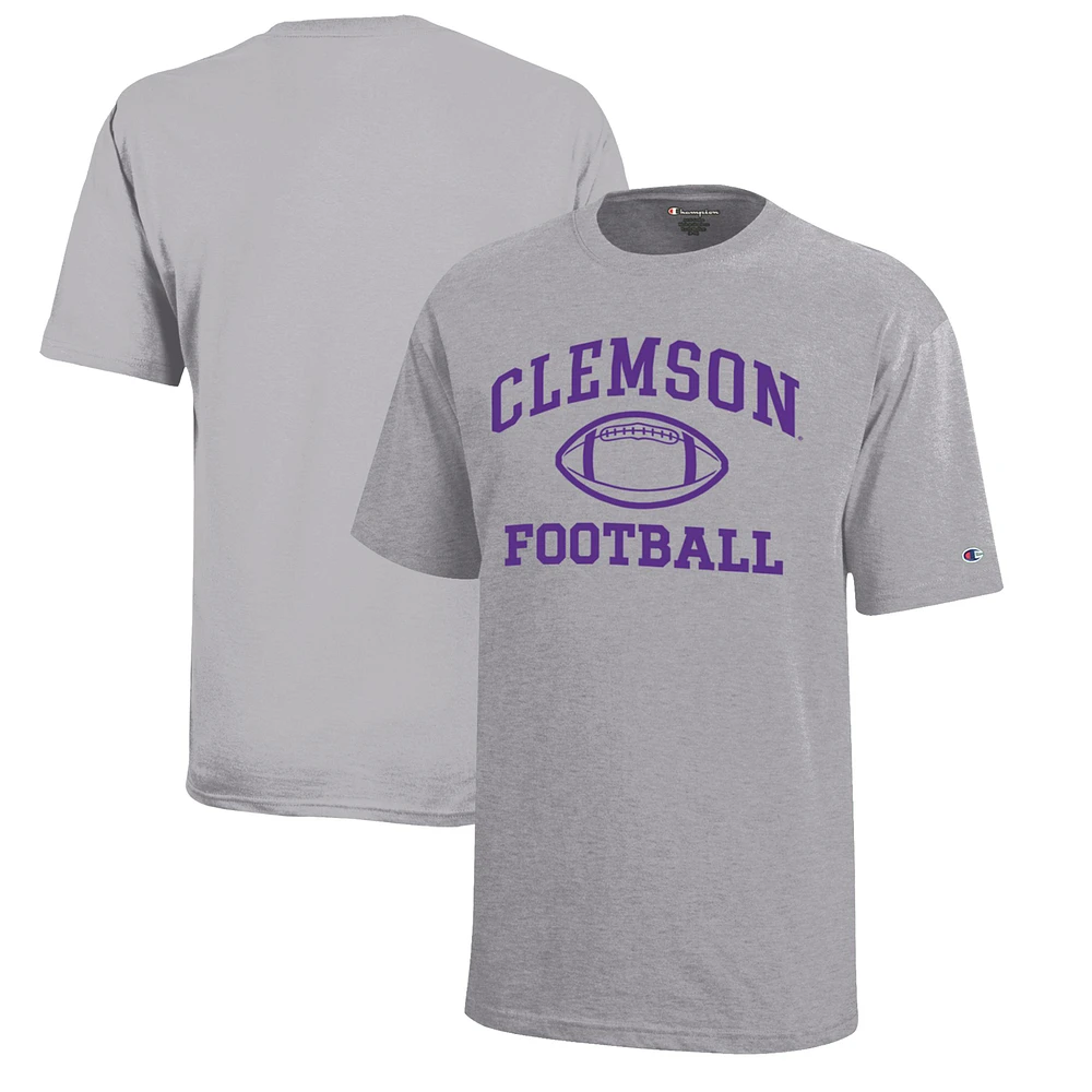 Youth Champion Gray Clemson Tigers Icon Logo Football T-Shirt