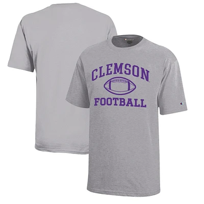 Youth Champion Gray Clemson Tigers Icon Logo Football T-Shirt