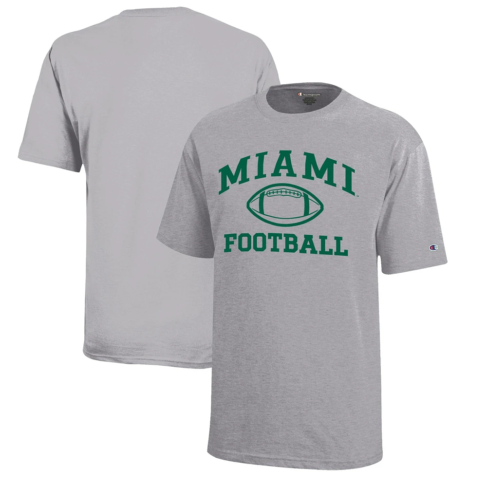 Youth Champion Gray Miami Hurricanes Icon Logo Football T-Shirt