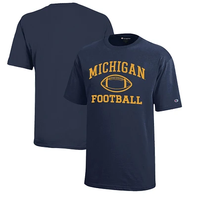 Youth Champion Navy Michigan Wolverines Icon Logo Football T-Shirt