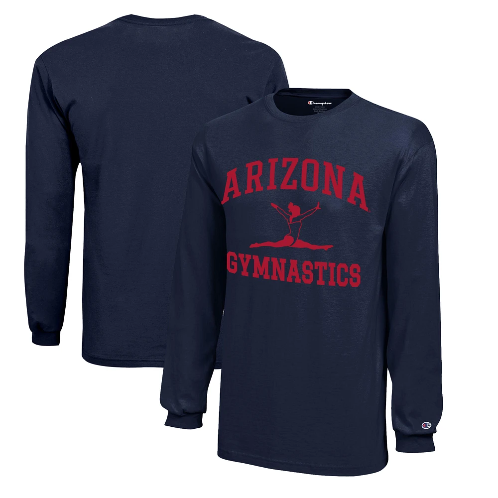 Youth Champion Navy Arizona Wildcats Icon Logo Long Sleeve Gymnastics T-Shirt