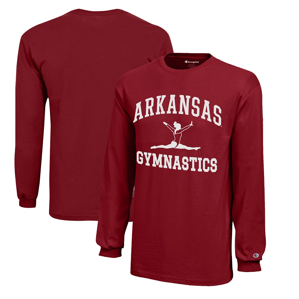 Youth Champion Cardinal Arkansas Razorbacks Icon Logo Long Sleeve Gymnastics T-Shirt