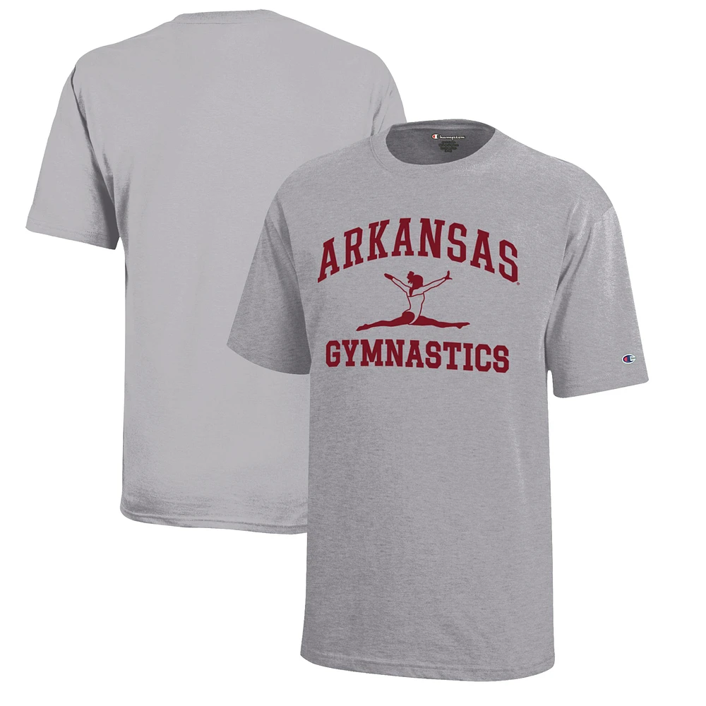Youth Champion Gray Arkansas Razorbacks Icon Logo Gymnastics T-Shirt