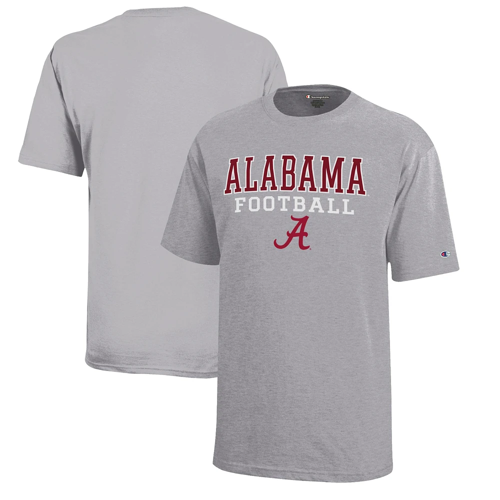 Youth Champion Gray Alabama Crimson Tide Stacked Logo Football T-Shirt