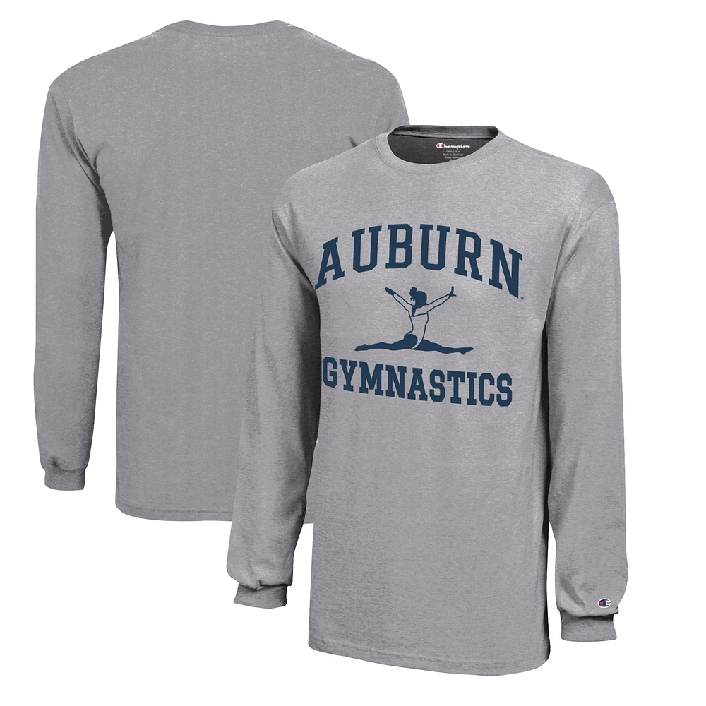 Youth Champion Gray Auburn Tigers Icon Logo Long Sleeve Gymnastics T-Shirt