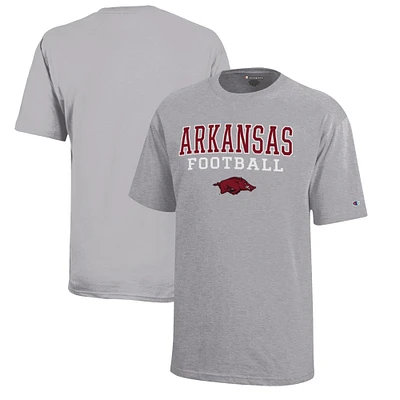 Youth Champion Gray Arkansas Razorbacks Stacked Logo Football T-Shirt