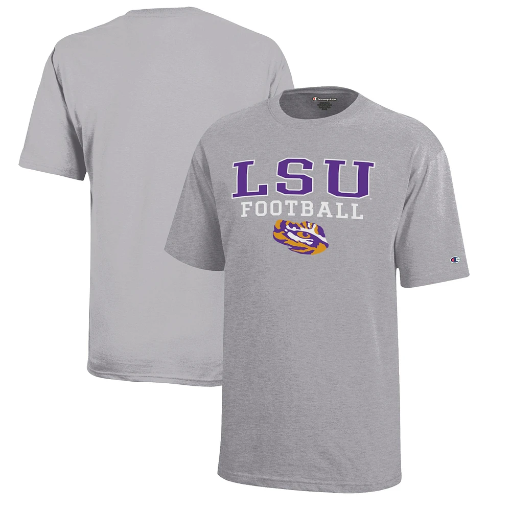 Youth Champion Gray LSU Tigers Stacked Logo Football T-Shirt