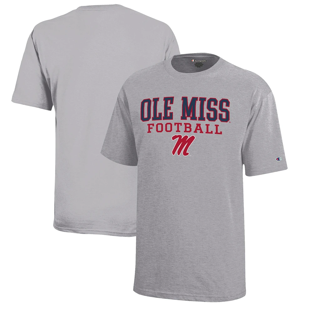 Youth Champion Gray Ole Miss Rebels Stacked Logo Football T-Shirt